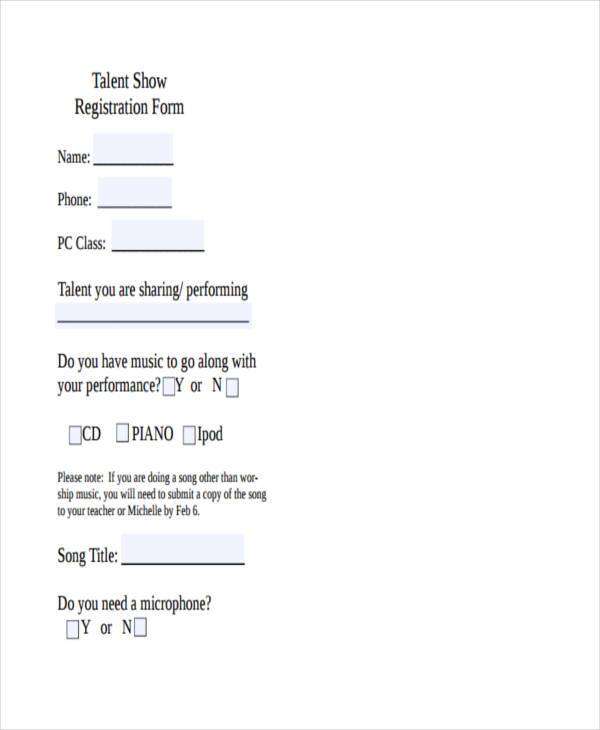 FREE 11 Talent Show Registration Forms In PDF MS Word
