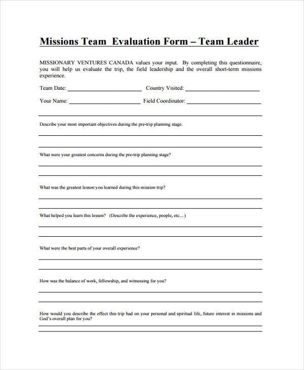 printable team leadership evaluation form