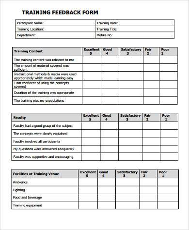 printable training feedback form