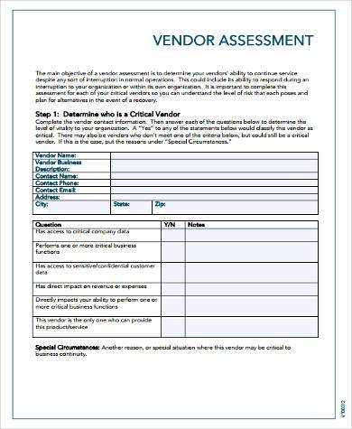 printable vendor assessment form 