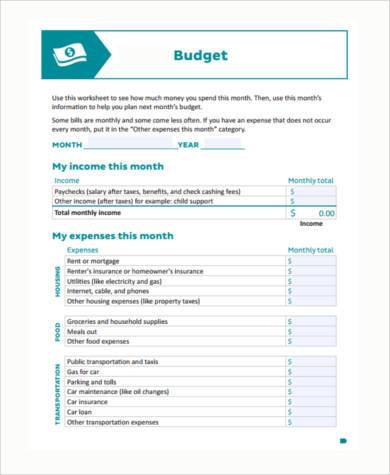 printable weekly budget form