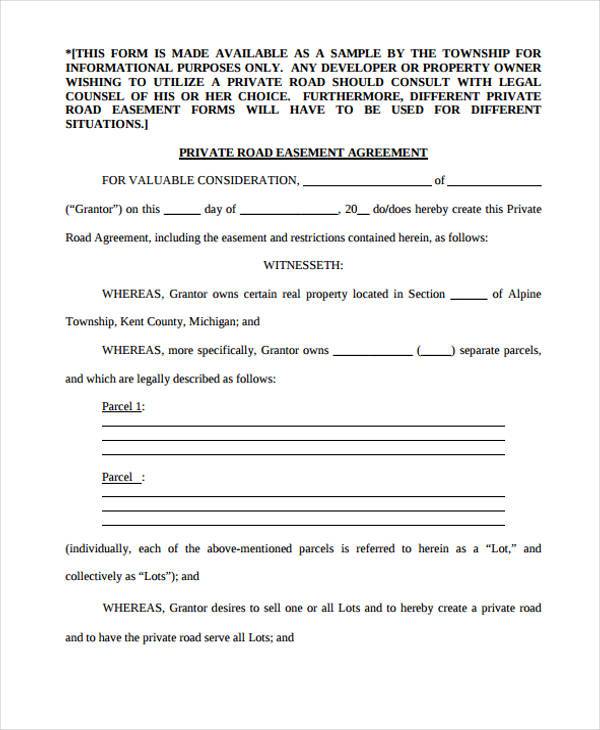 private road driveway easement agreement form