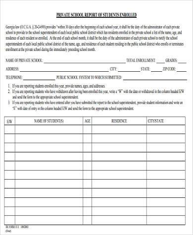 private school reporting form