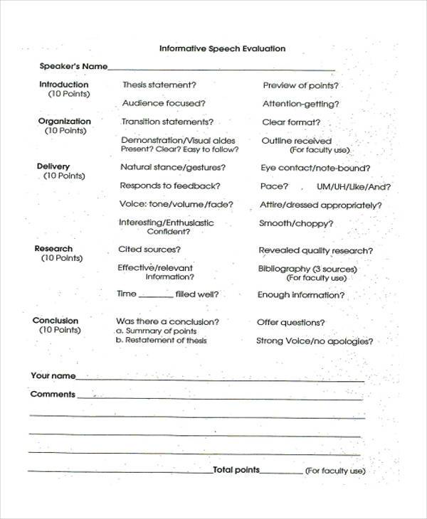 process speech evaluation form