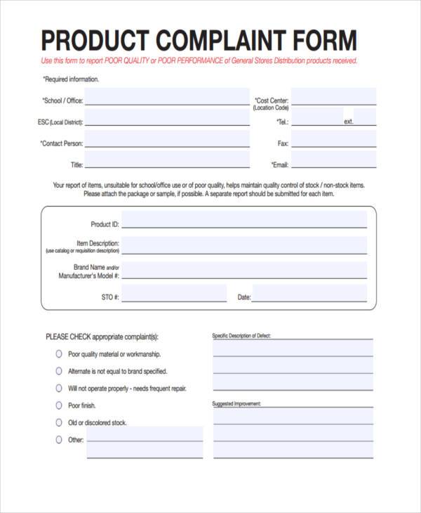 product complaint form in pdf