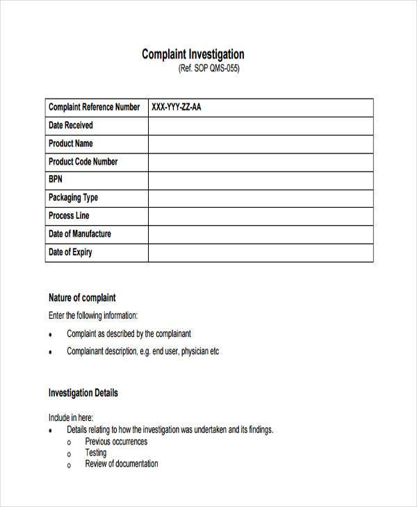 product complaint investigation form3