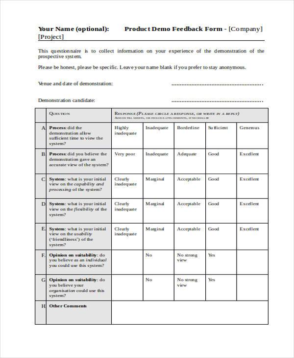 FREE 9+ Sample Product Feedback Forms in PDF MS Word