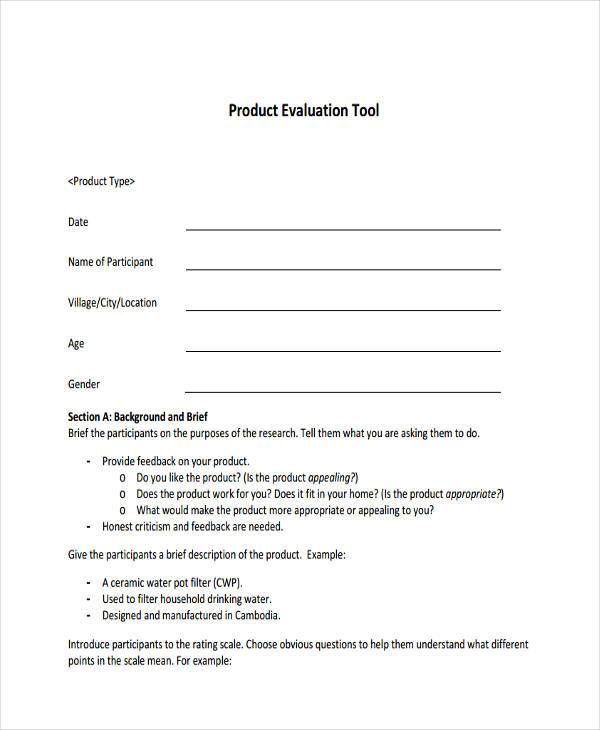 product evaluation feedback form