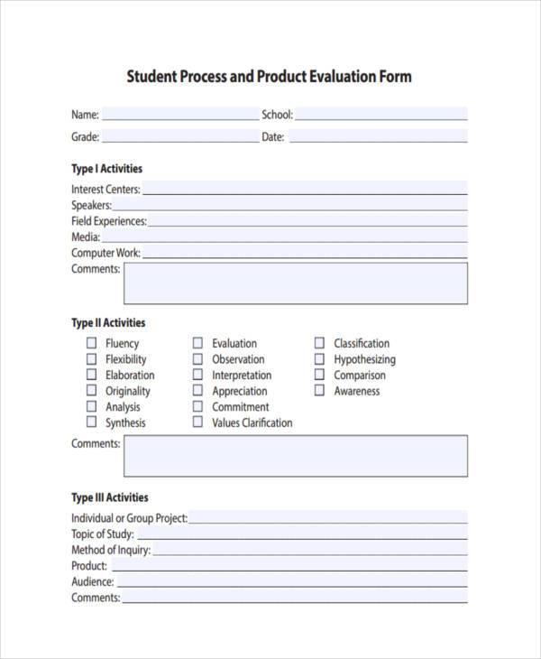 product evaluation form example