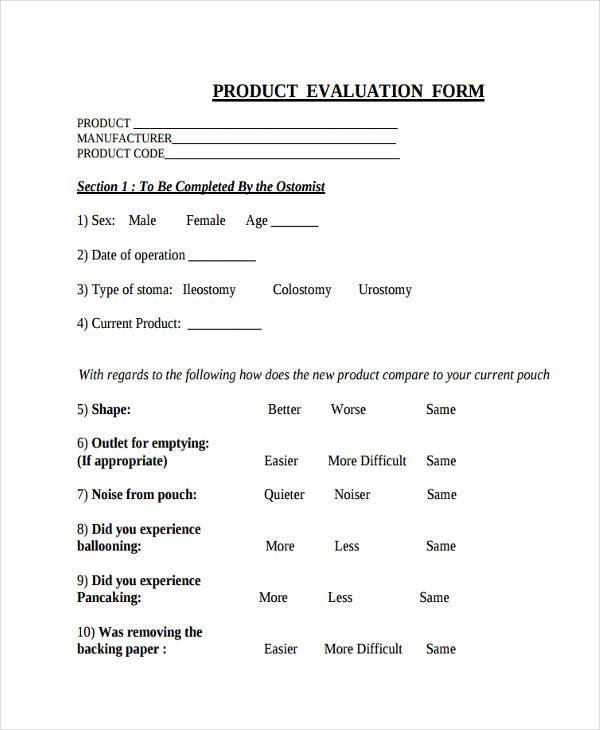 product evaluation form in pdf