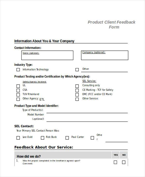 product feedback form in doc