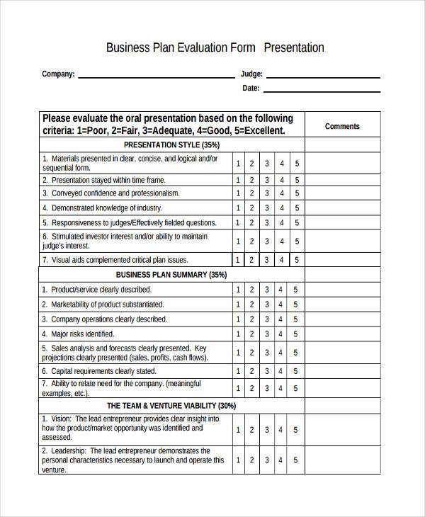 product presentation evaluation form