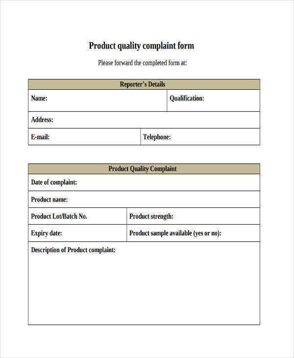 FREE 8+ Sample Product Complaint Forms in PDF | MS Word