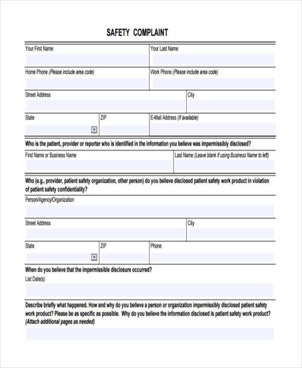 product safety complaint form