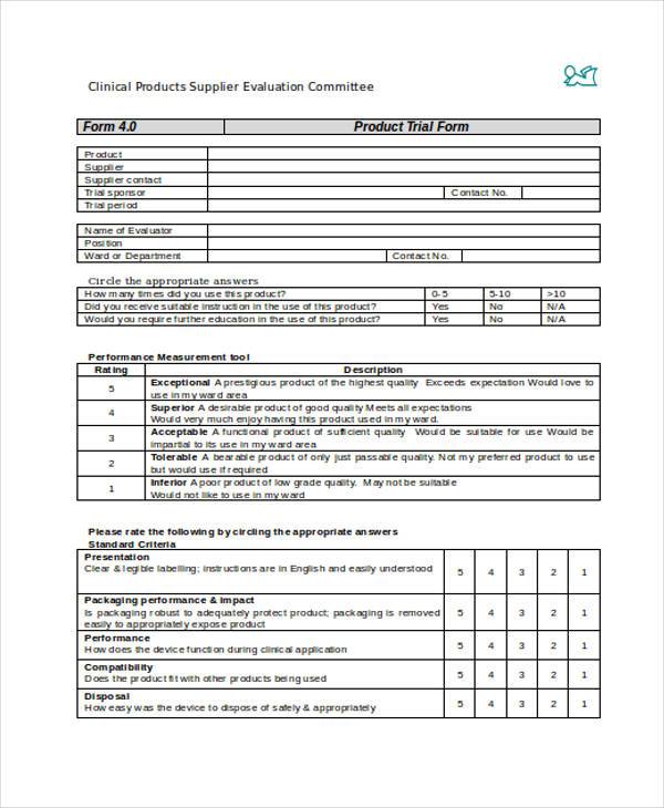 product supplier evaluation form
