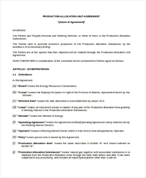 contract allocation form Allocation FREE 8 Samples Agreement in Form  Sample