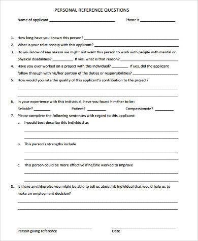 FREE 8  Sample Reference Questionnaire Forms in PDF MS Word