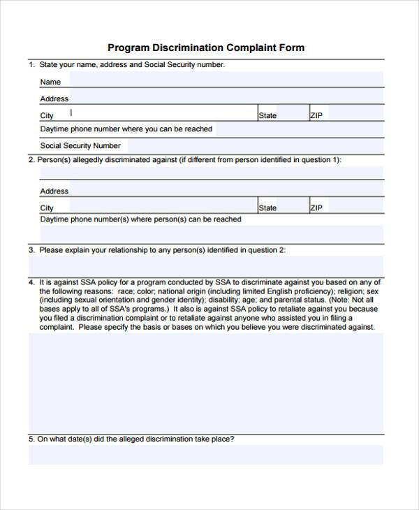 FREE 12+ Discrimination Complaint Forms in PDF MS Word