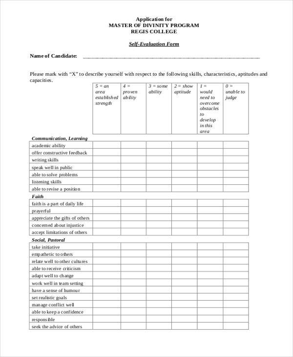 program self evaluation form