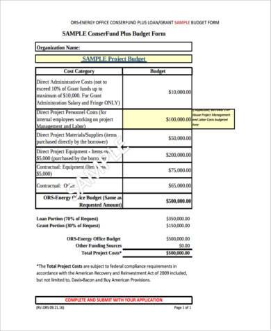 project budget form sample
