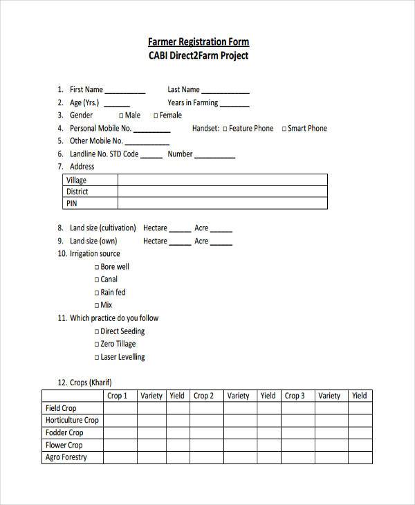 project farmer registration form sample