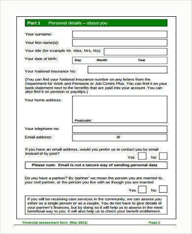 project financial assessment form