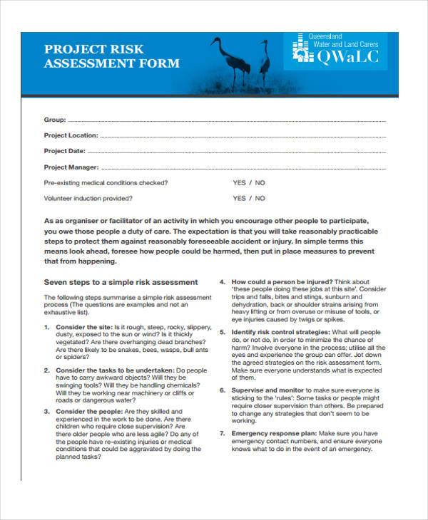 project management risk assessment form