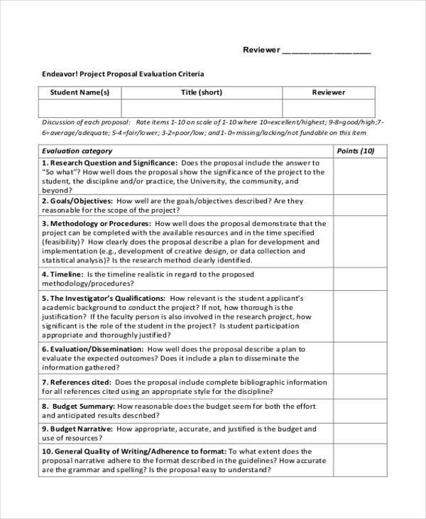 FREE 8  Proposal Evaluation Forms in PDF MS Word