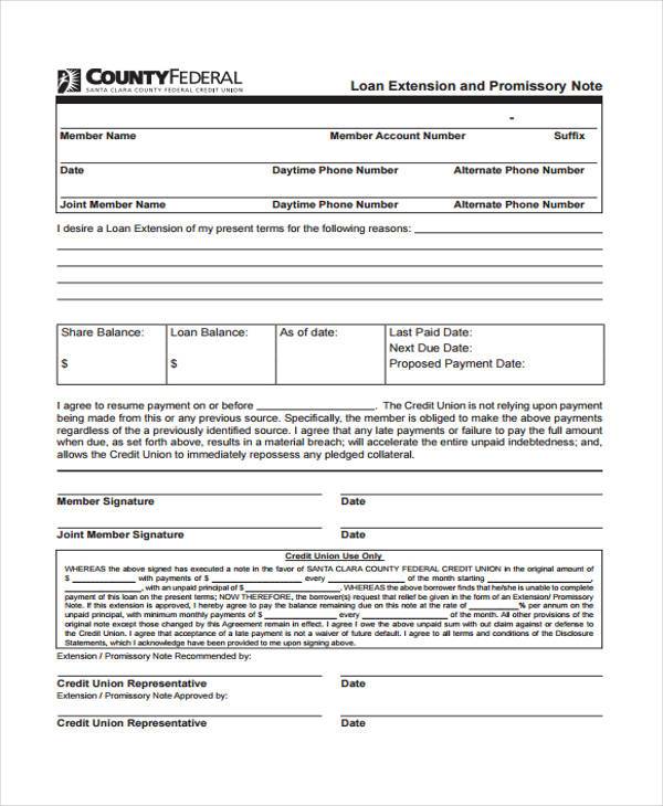 promissory note extension agreement form