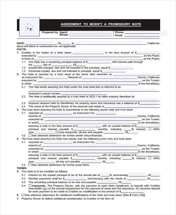 promissory note modification agreement form