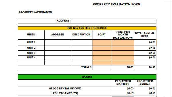 property evaluation form samples