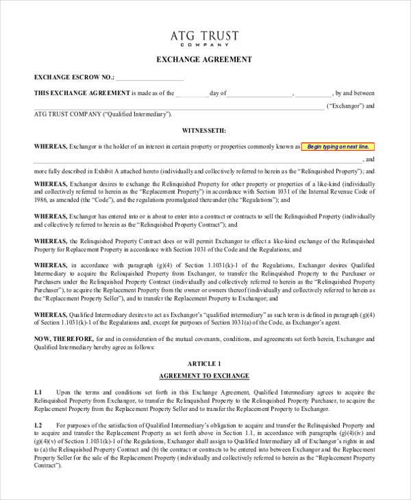 FREE 10+ Exchange Agreement Forms in MS Word PDF Pages