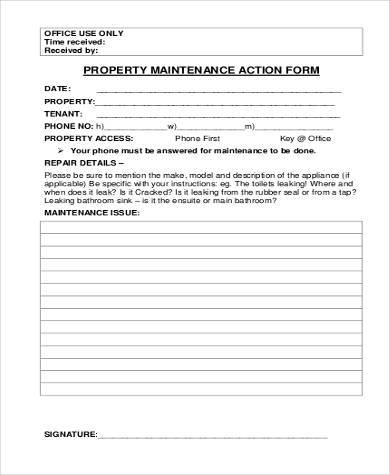 property maintenance action form