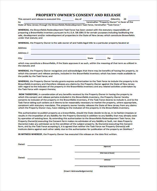 property owner release form