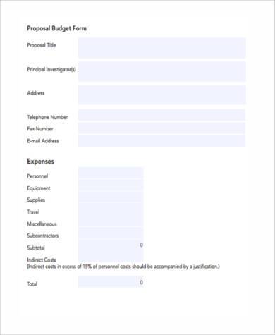 proposal budget form in pdf