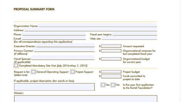 proposal summary form samples