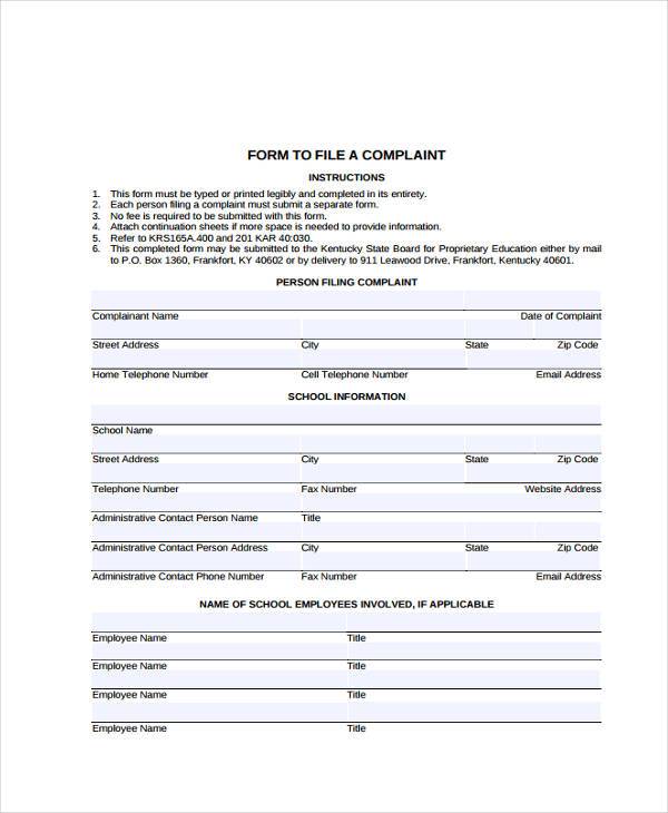 proprietary school complaint form