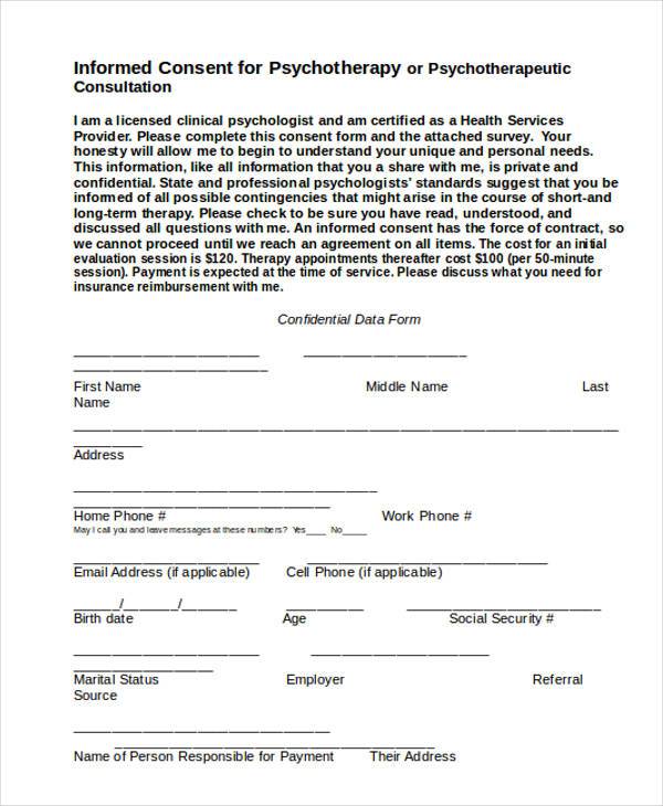 FREE 7 Sample Psychology Consent Forms In PDF MS Word