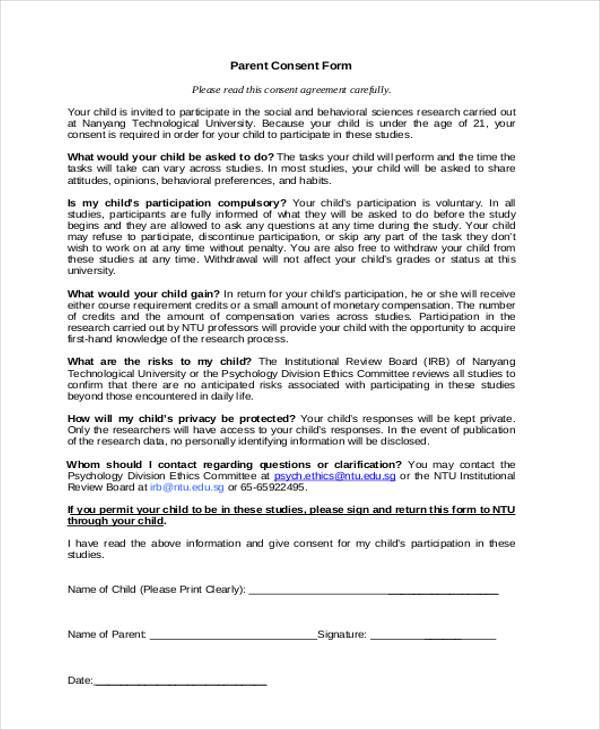 psychology parental consent form