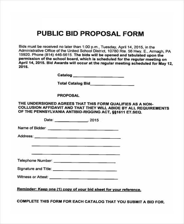 FREE 9+ Bid Proposal Forms in PDF MS Word