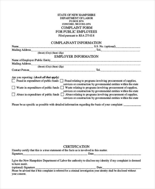 public employee complaint form