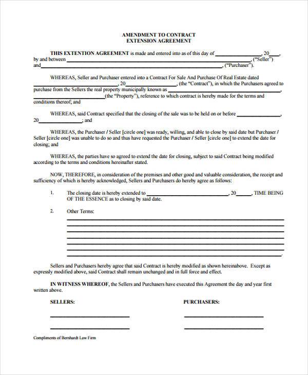 purchase contract extension form