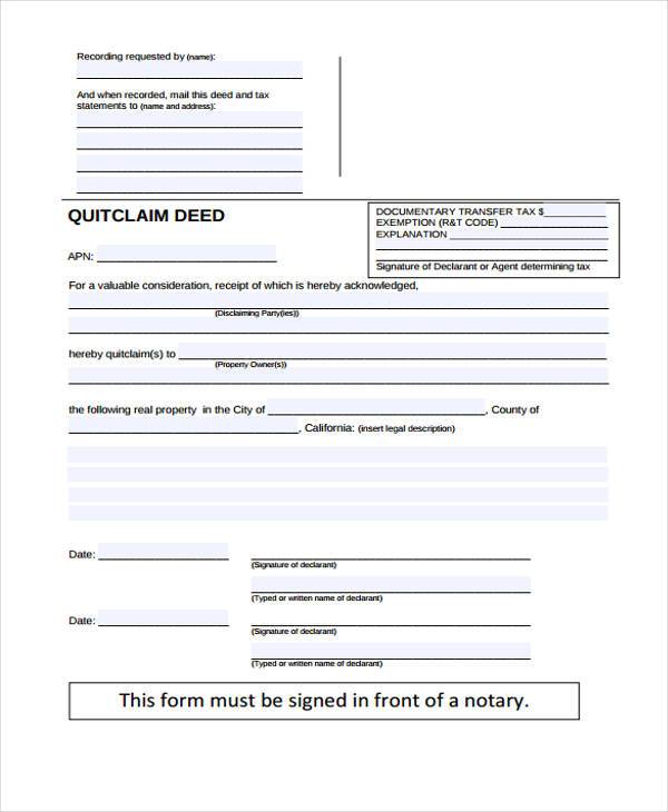 quick claim deed form