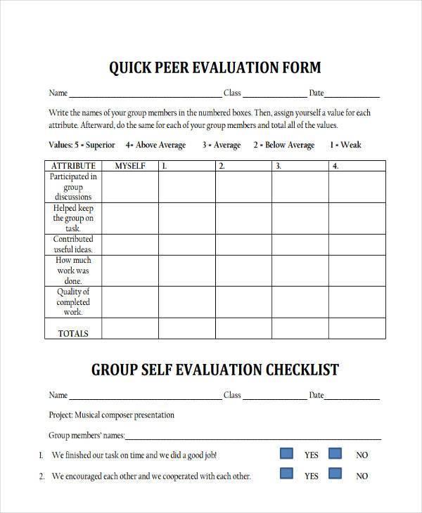 quick peer evaluation form