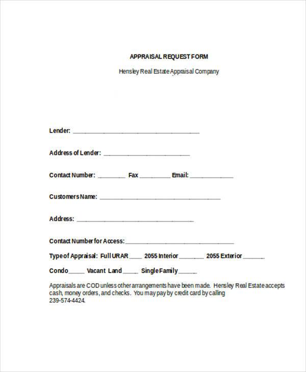 real estate appraisal request form