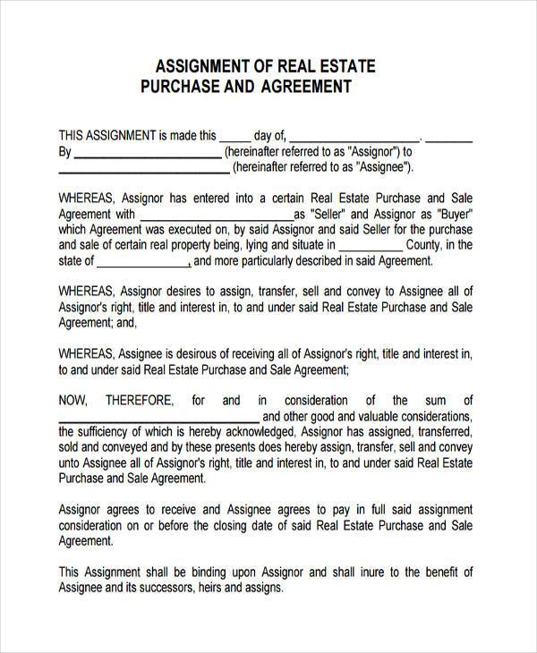 real estate assignment agreement form1