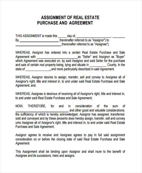 agreement and assignment form