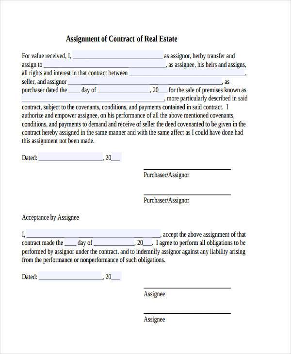 assignment contract real estate pdf