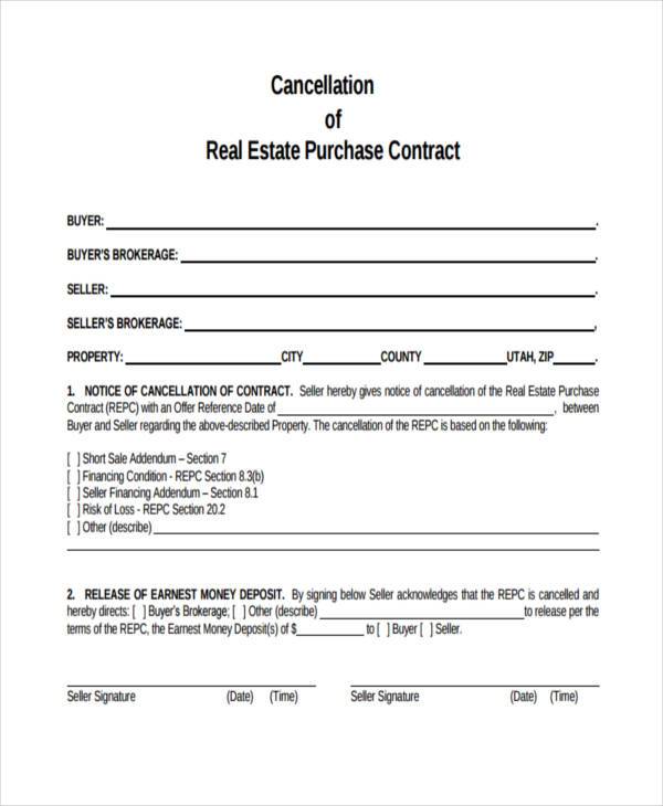 Real Estate Contract Cancellation Form