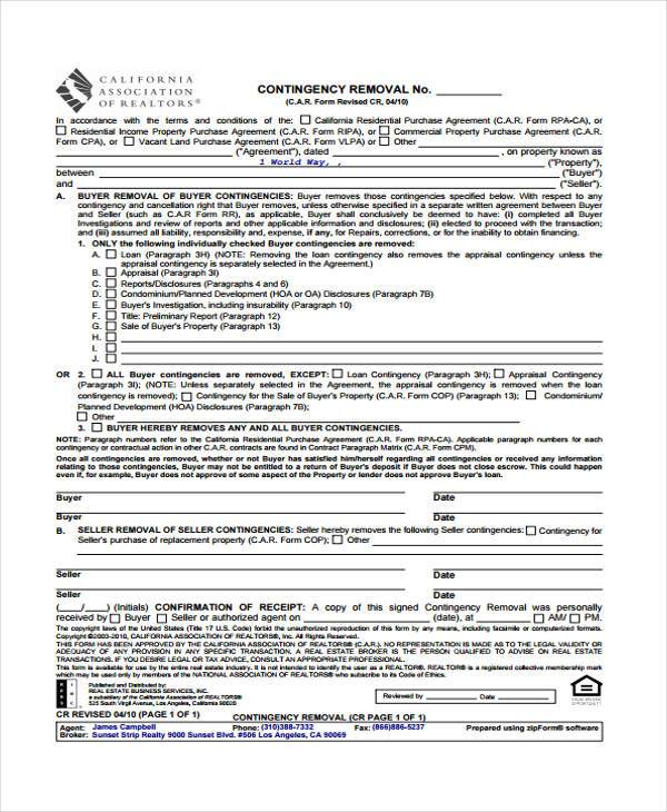 real estate contingency release form